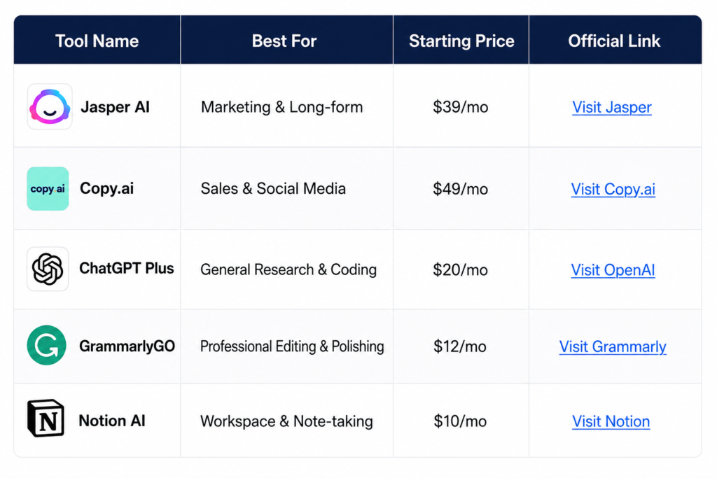 Top 5 AI Writing Tools