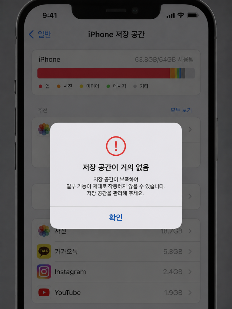 스마트폰 용량 부족인 이미지
