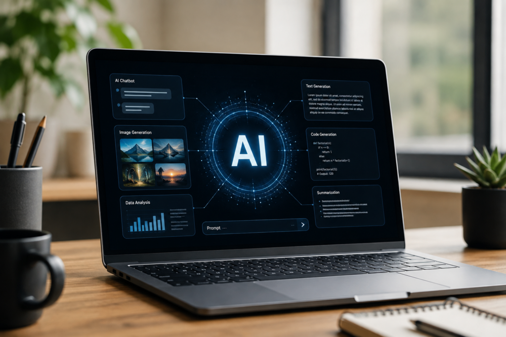 Top AI automation tools and smart workflow dashboard displayed on a laptop screen
