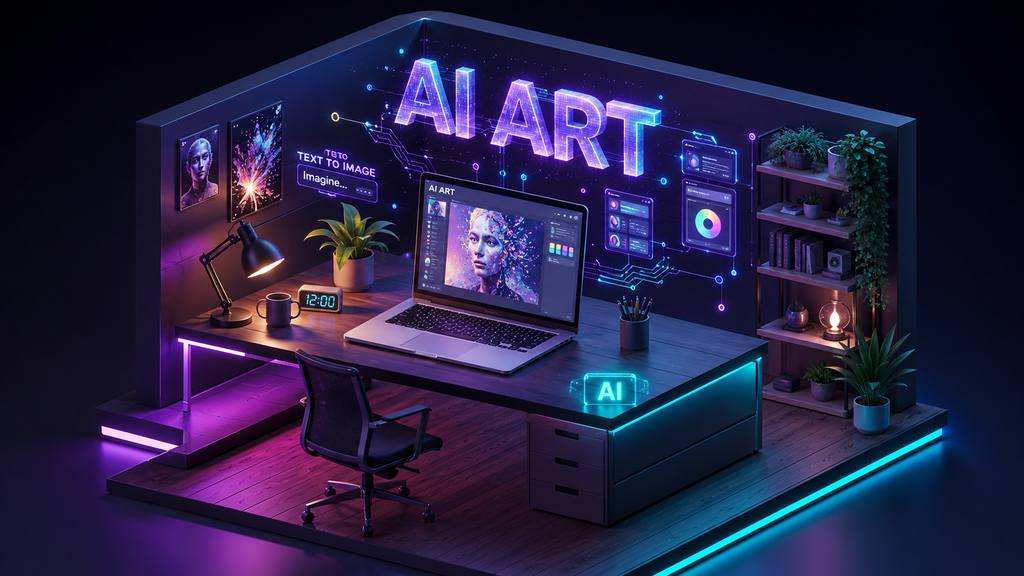 3D workspace artwork demonstrating ChatGPT Prompts for Midjourney art generation