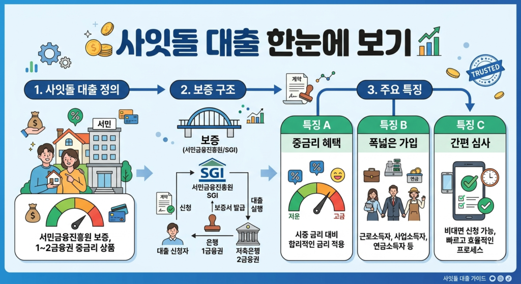 사잇돌대출 정의, SGI서울보증 구조 및 주요 특징 한눈에 보기 인포그래픽
