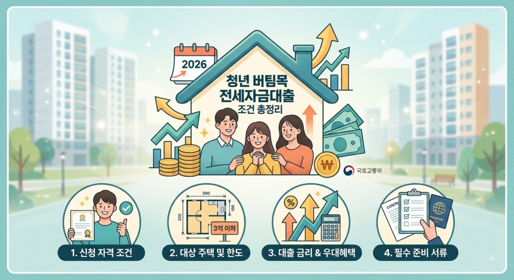 청년 버팀목 전세자금대출 조건, 한도, 금리, 준비서류 안내 인포그래픽